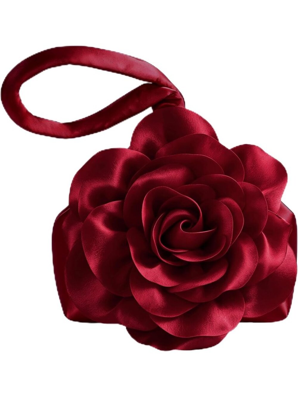 Women's Red Flower Satin Style Evening Bags Triangle Zipper Clutch Purses